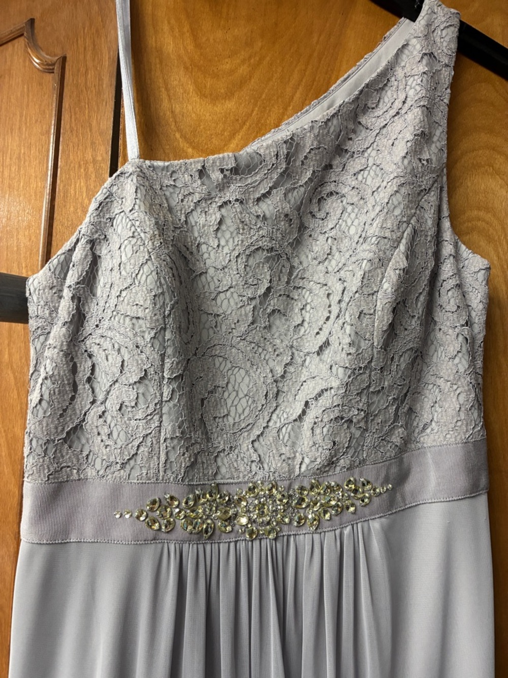 Adrianna Papell Gray Chiffon One Shoulder GALA Gown SZ 6 NWT Formal Evening MOB - Picture 6 of 10